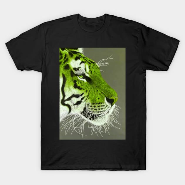 Lime green and white tiger T-Shirt by LukjanovArt